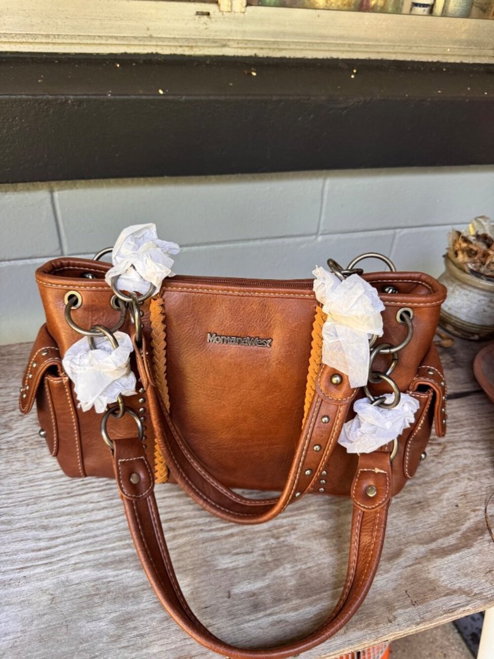 Montana West Western Studded Brown Faux Leather Shoulder Bag Purse New NWOT